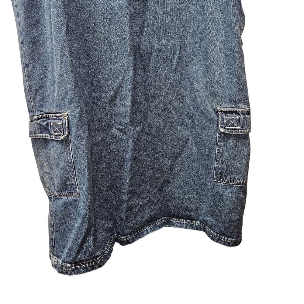 VTG 90s Overall Dress Denim Jean Cargo Blue Sleeveless Grunge Teacher Sz L - Picture 3 of 10
